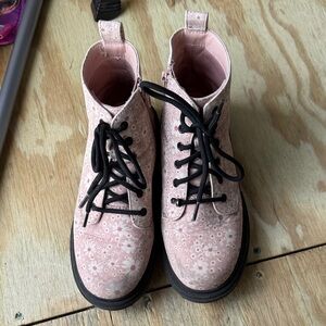 art class Pink Floral Lace-Up Kids Boots